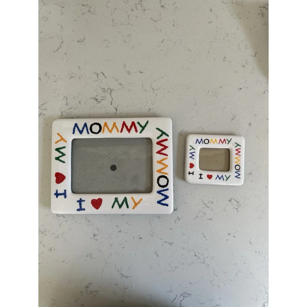 Vintage 90s I Love My Mommy Ceramic Picture Frame Set of 2 Crayon Style